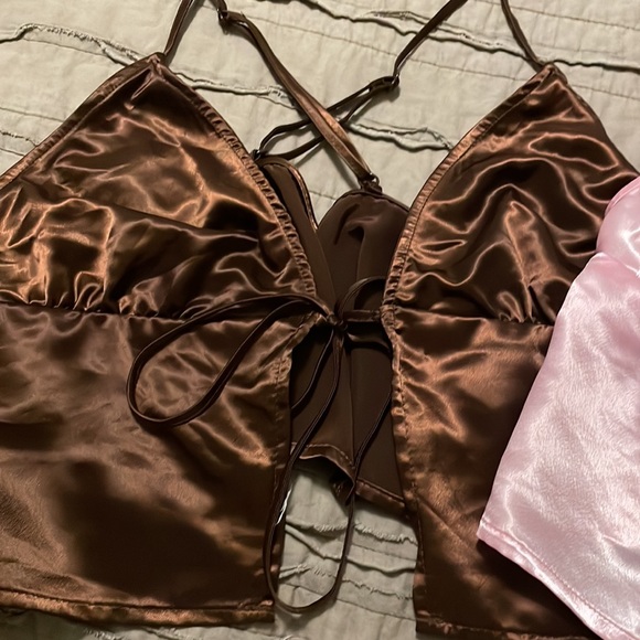 Middle Tie together designed crop tops, Pink/ Brown, H&M - Picture 2 of 7